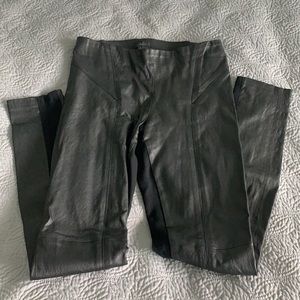 Theory Black Leather Skinny Pants with Panel Detailing